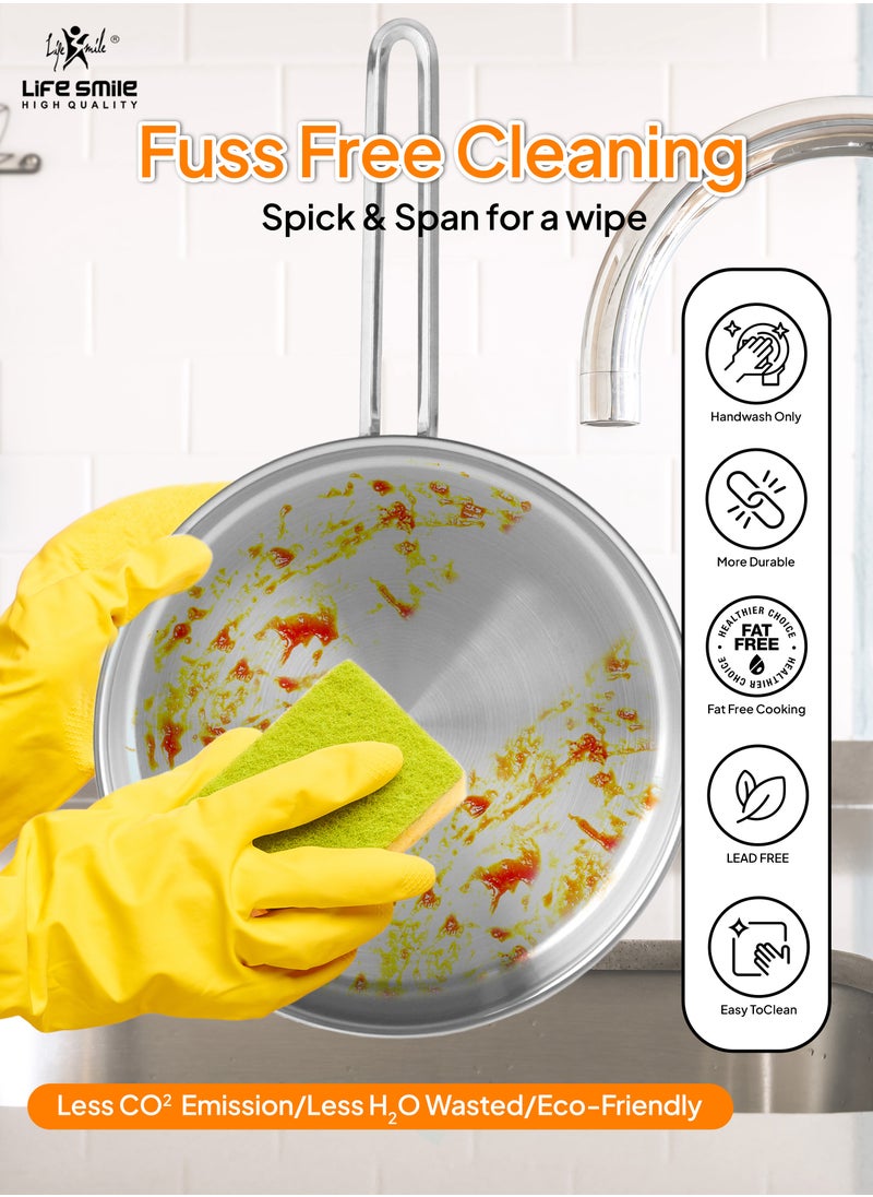 24cm (2.1 Liter) LIFE SMILE Frying pan with Lid - 18/10 Pure Stainless Steel - Thick Induction Base Fry Pan - Non-Toxic, 100% PFOA, PTFE & PFOS Free - Oven Safe Saute Pan