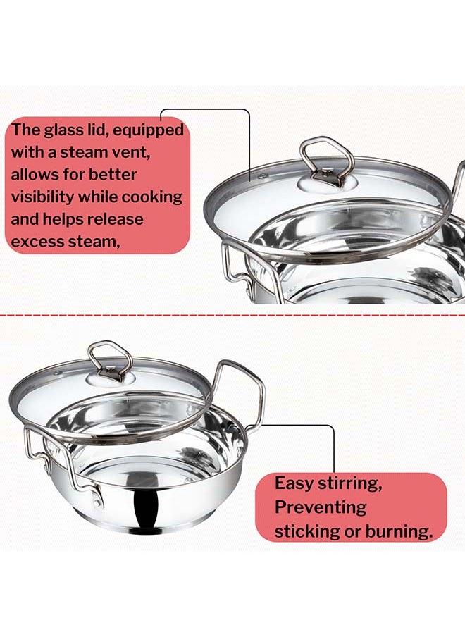 Vinod Stainless Steel Kadhai with Glass Lid - 3.7 Litre, 26cm | Extra Thick, SAS Heavy Bottom | Kadai for Cooking | Induction and Gas Base | 2 Year Warranty - Silver