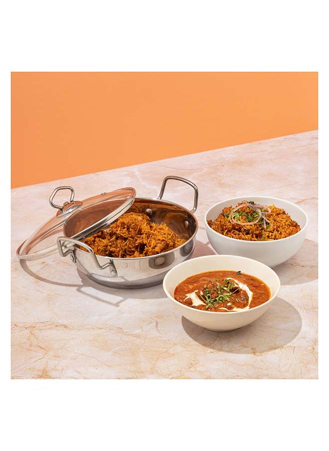 Vinod Stainless Steel Kadhai with Glass Lid - 3.7 Litre, 26cm | Extra Thick, SAS Heavy Bottom | Kadai for Cooking | Induction and Gas Base | 2 Year Warranty - Silver