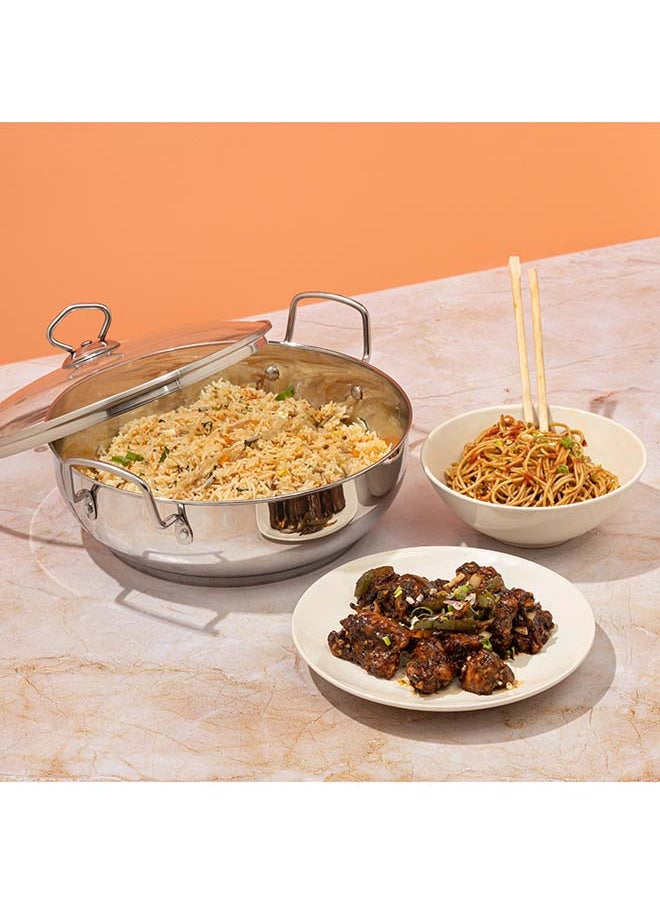 Vinod Stainless Steel Kadhai with Glass Lid - 3.7 Litre, 26cm | Extra Thick, SAS Heavy Bottom | Kadai for Cooking | Induction and Gas Base | 2 Year Warranty - Silver