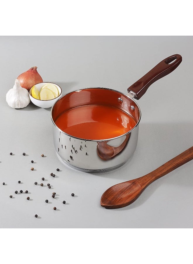 Vinod Stainless Steel Milkpan/Saucepan Set of 2-1 Litre and 1.6 Litre, Tea/Chai Pan, Riveted Sturdy Handles, Induction and Gas Stove Friendly, SAS Bottom