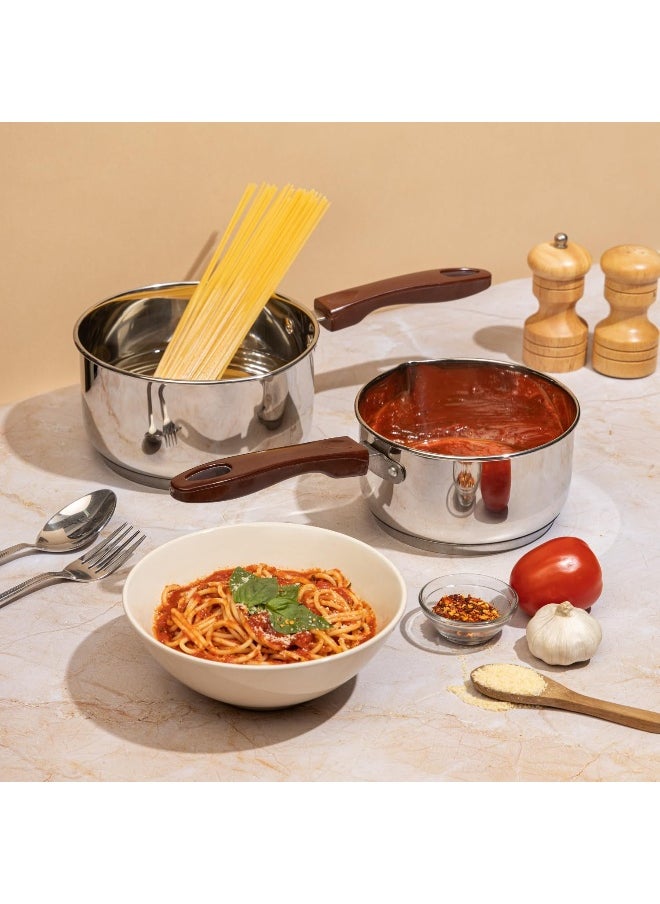Vinod Stainless Steel Milkpan/Saucepan Set of 2-1 Litre and 1.6 Litre, Tea/Chai Pan, Riveted Sturdy Handles, Induction and Gas Stove Friendly, SAS Bottom