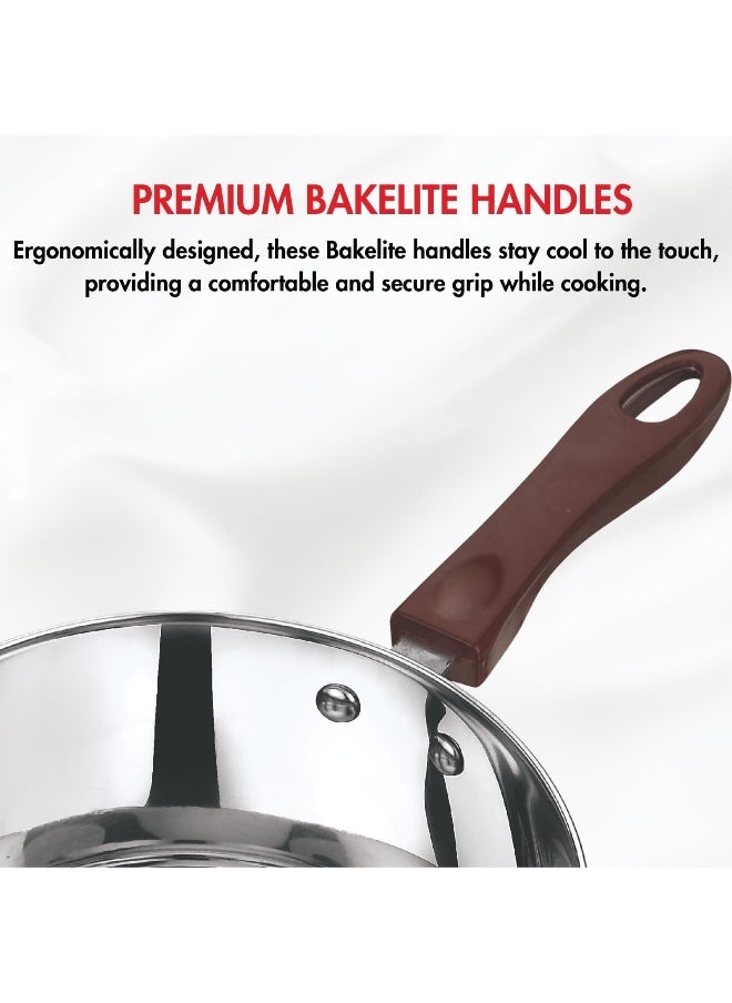Vinod Stainless Steel Milkpan/Saucepan Set of 2-1 Litre and 1.6 Litre, Tea/Chai Pan, Riveted Sturdy Handles, Induction and Gas Stove Friendly, SAS Bottom