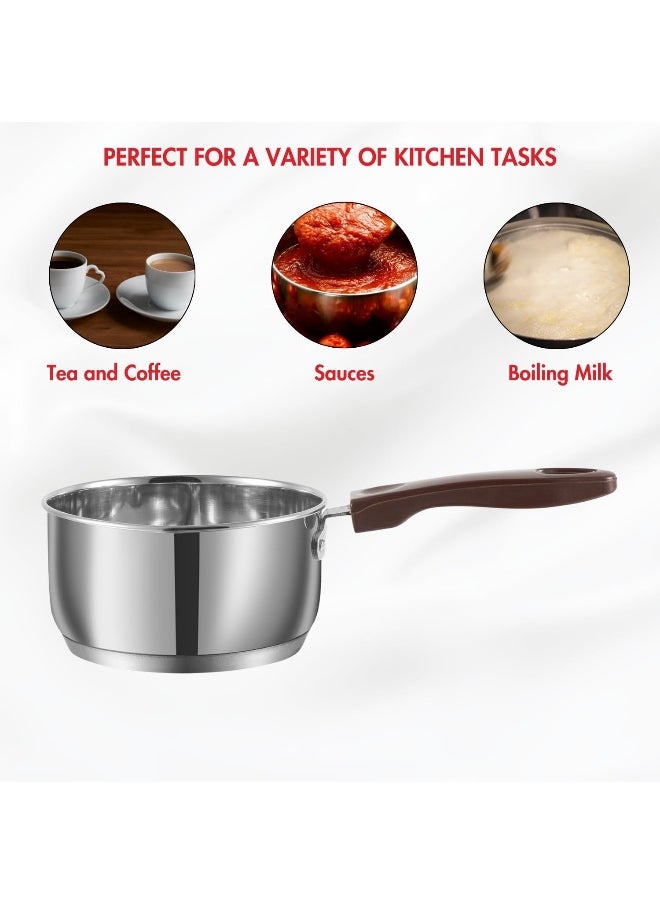 Vinod Stainless Steel Milkpan/Saucepan Set of 2-1 Litre and 1.6 Litre, Tea/Chai Pan, Riveted Sturdy Handles, Induction and Gas Stove Friendly, SAS Bottom