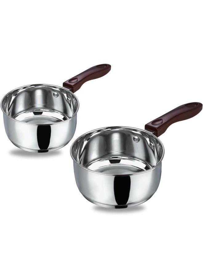 Vinod Stainless Steel Milkpan/Saucepan Set of 2-1 Litre and 1.6 Litre, Tea/Chai Pan, Riveted Sturdy Handles, Induction and Gas Stove Friendly, SAS Bottom