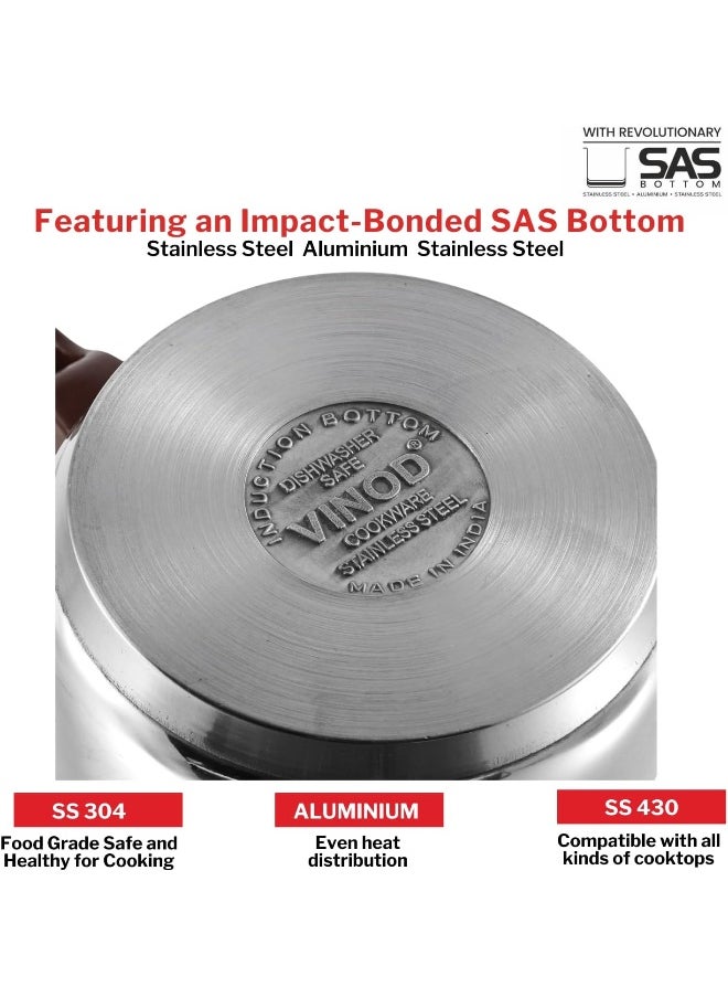 Vinod Stainless Steel Milkpan/Saucepan Set of 2-1 Litre and 1.6 Litre, Tea/Chai Pan, Riveted Sturdy Handles, Induction and Gas Stove Friendly, SAS Bottom