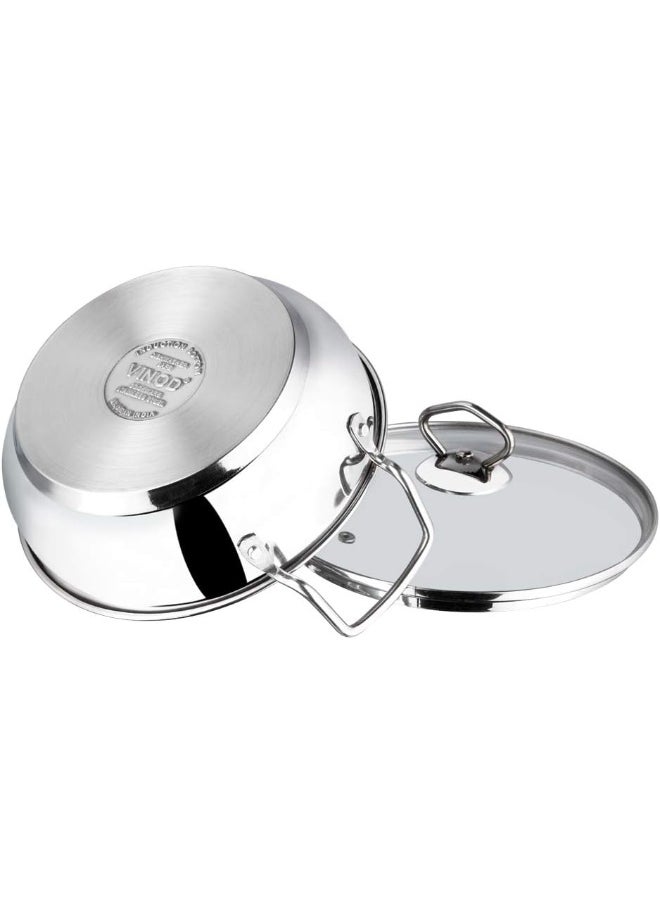 Stainless Steel Kadhai/Cooking Pot with Glass Lid - 2.7 Litre, 24cm