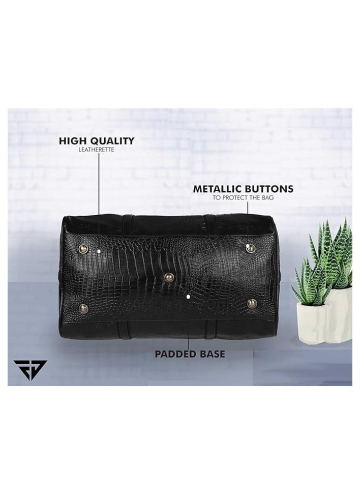 Fur Jaden Black Textured Leatherette Stylish & Spacious Weekender Duffle Bag for Travel for Men and Women