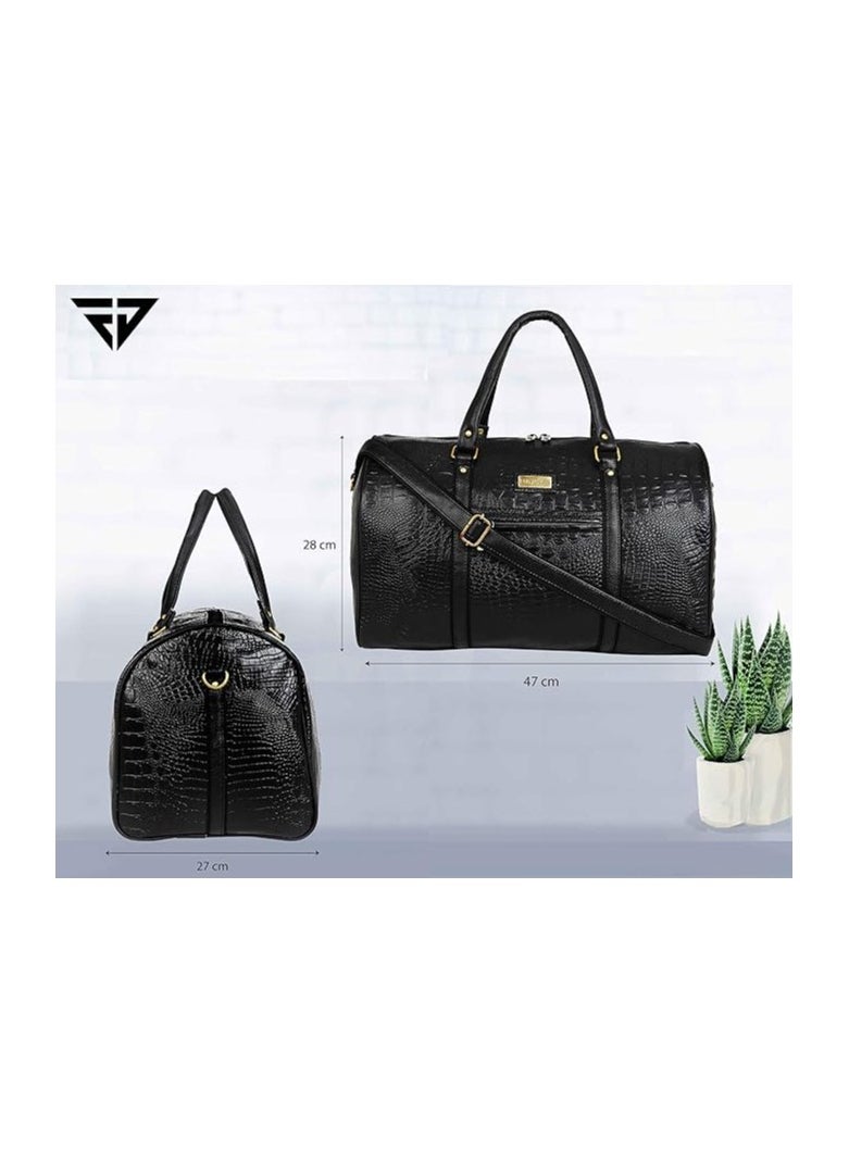Fur Jaden Black Textured Leatherette Stylish & Spacious Weekender Duffle Bag for Travel for Men and Women