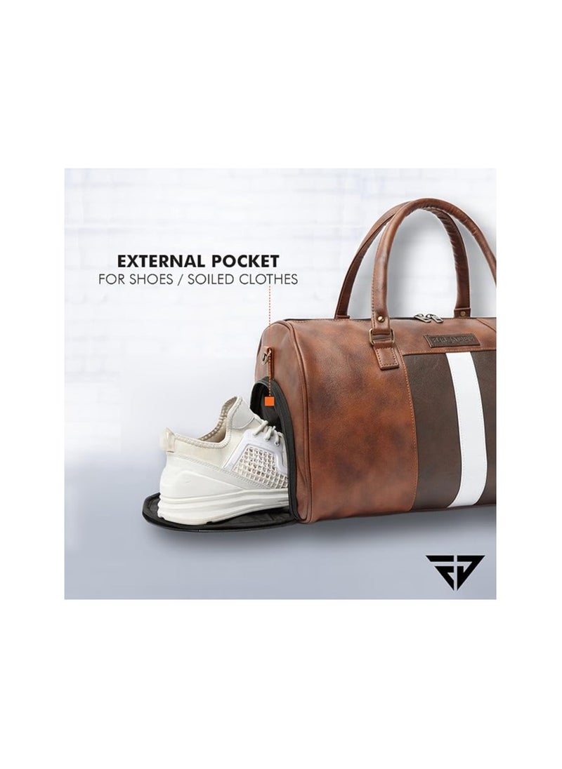 Fur Jaden Weekender Travel Duffle Bag with Separate Shoe/Laundry Compartment for Men & Women Made of Vegan Leather