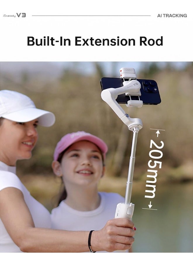 hohem iSteady V3 Gimbal Stabilizer for Smartphone, AI Tracker Fill Light,Detached Remote,Built-in Tripod Extension Rod,2024 Upgraded 3-Axis Phone Gimbal Foldable Stabilizer for iPhone Android(Black)