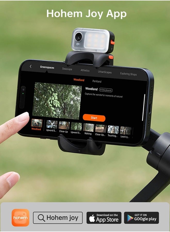 hohem iSteady V3 Gimbal Stabilizer for Smartphone, AI Tracker Fill Light,Detached Remote,Built-in Tripod Extension Rod,2024 Upgraded 3-Axis Phone Gimbal Foldable Stabilizer for iPhone Android(Black)