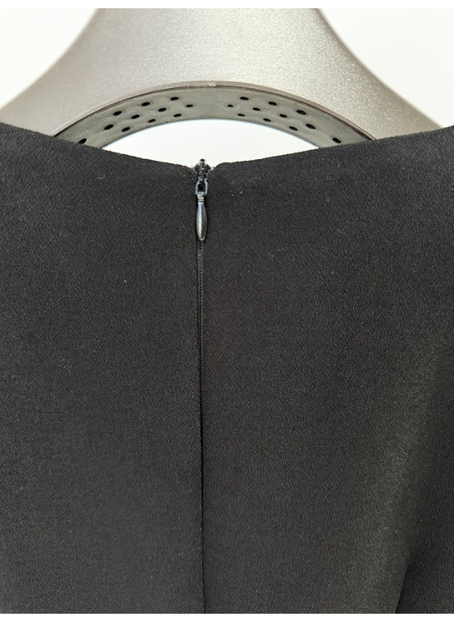 Fashionable Long Sleeve Mid-Length Dress with Beading and Rhinestone Embellishments