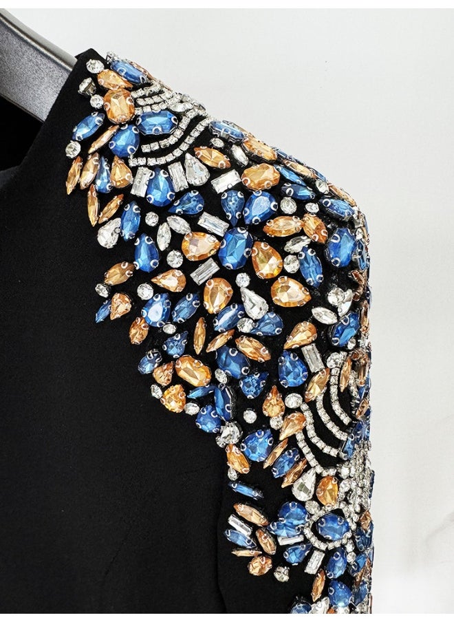 Fashionable Long Sleeve Mid-Length Dress with Beading and Rhinestone Embellishments