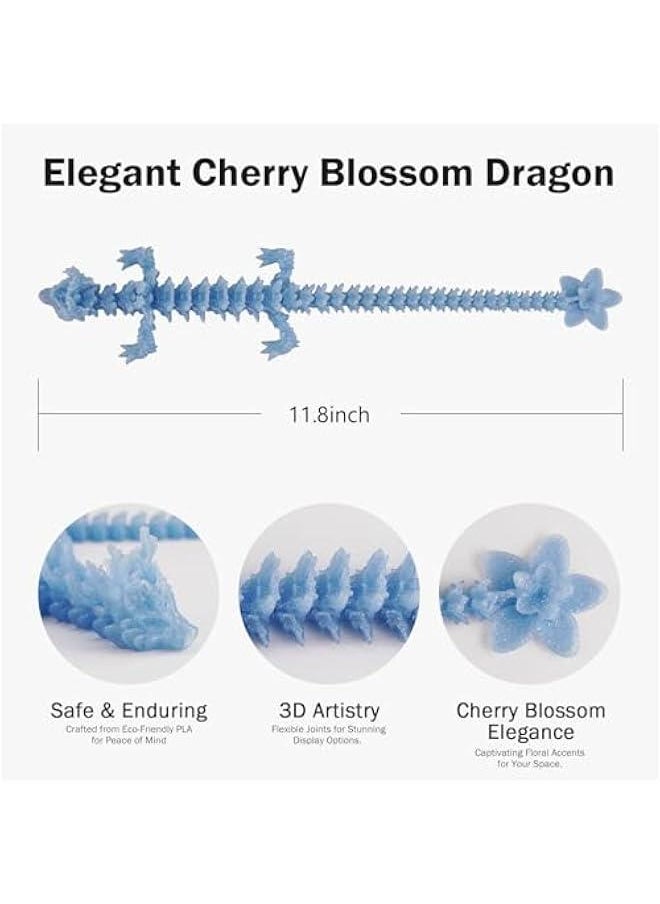 3D Printed Cherry Blossom Crystal Dragon, Articulated Movable Model - 12 Inch Decorative Fantasy Dragon for Display, Collection, and Unique Gift
