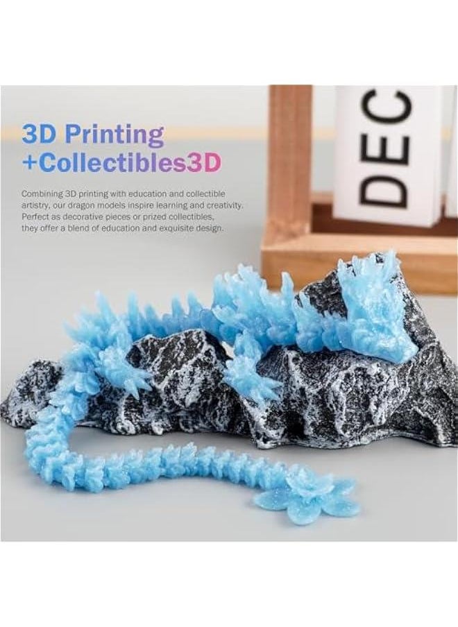 3D Printed Cherry Blossom Crystal Dragon, Articulated Movable Model - 12 Inch Decorative Fantasy Dragon for Display, Collection, and Unique Gift