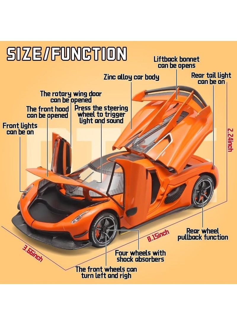 1:24 Koenigsegg Jesko Car Model, Diecast Collectible Pull Back Model Car with Sound and Light, Toy Gift Vehicles for Adults Kids Boys Girls