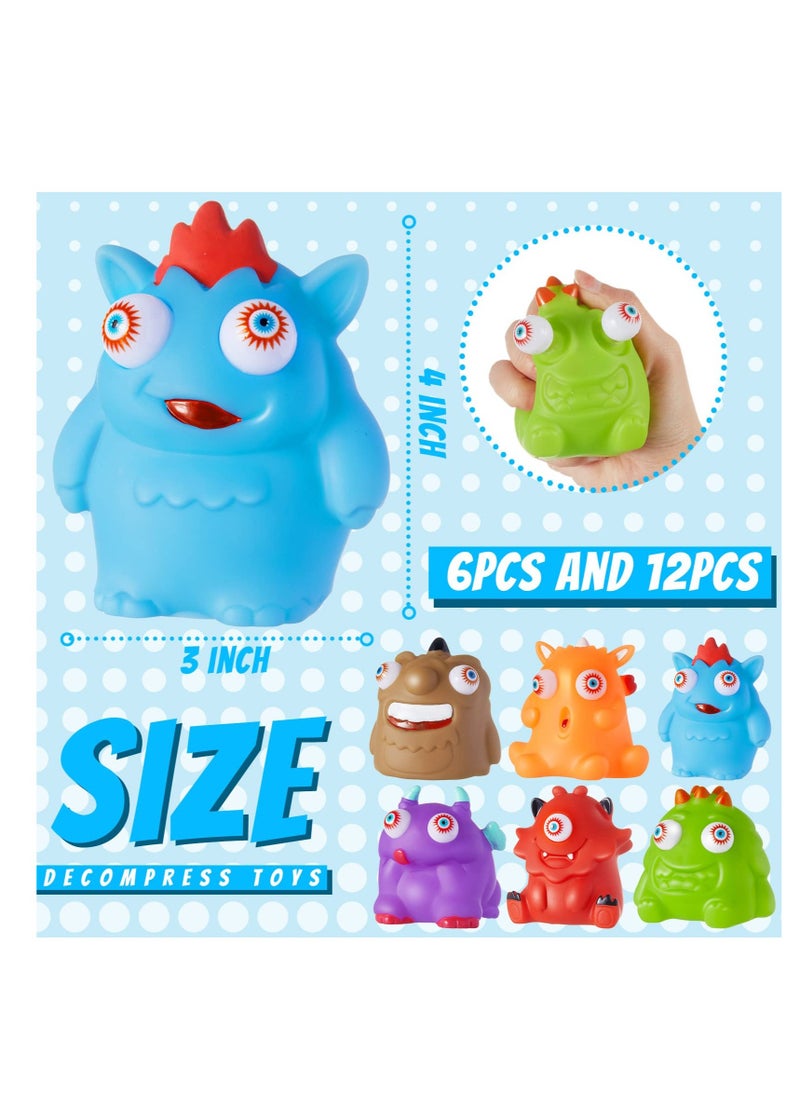 6 Pcs Stress Relief Toys, Squeeze Toys with Pop Out Eyes, Fun Squeeze Stress Relief Toys for Kids, Birthday Party Favors for Boys Girls