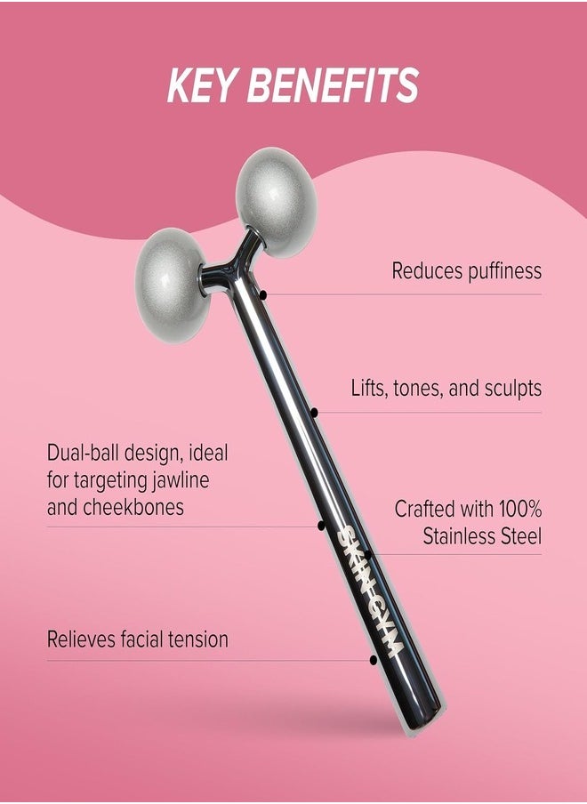 SKIN GYM Face Sculptor Stainless Steel Beauty Roller – Anti-Aging Facial Massager for Lifting, Wrinkle Reduction & Contouring