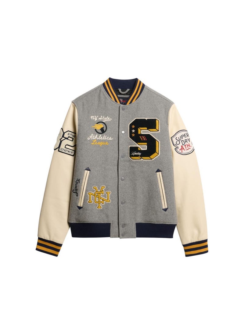 College Patched Bomber Jacket