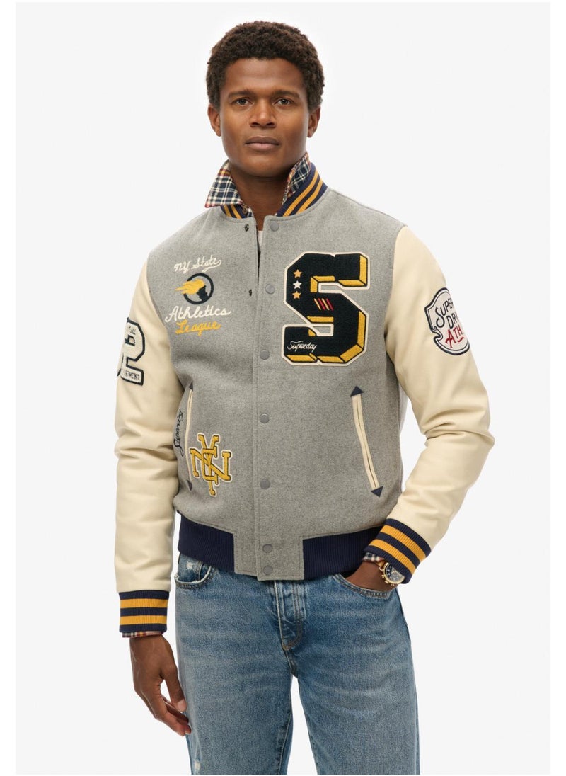 College Patched Bomber Jacket