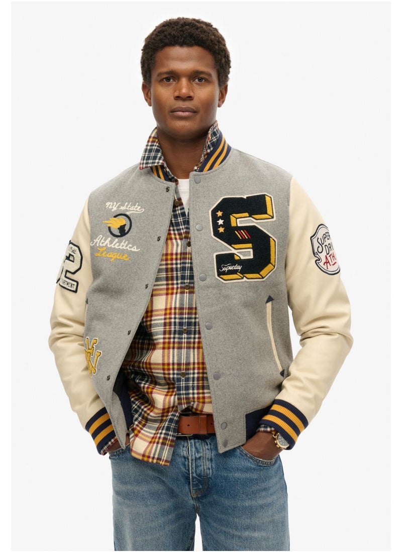 College Patched Bomber Jacket