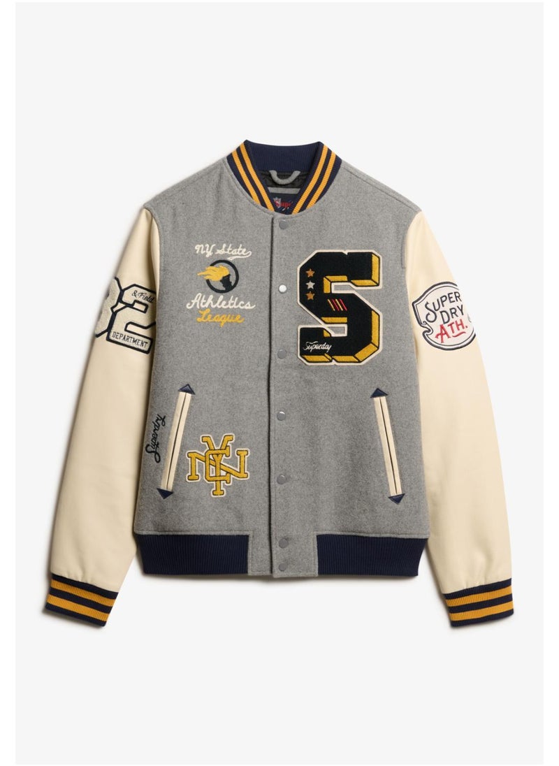 College Patched Bomber Jacket