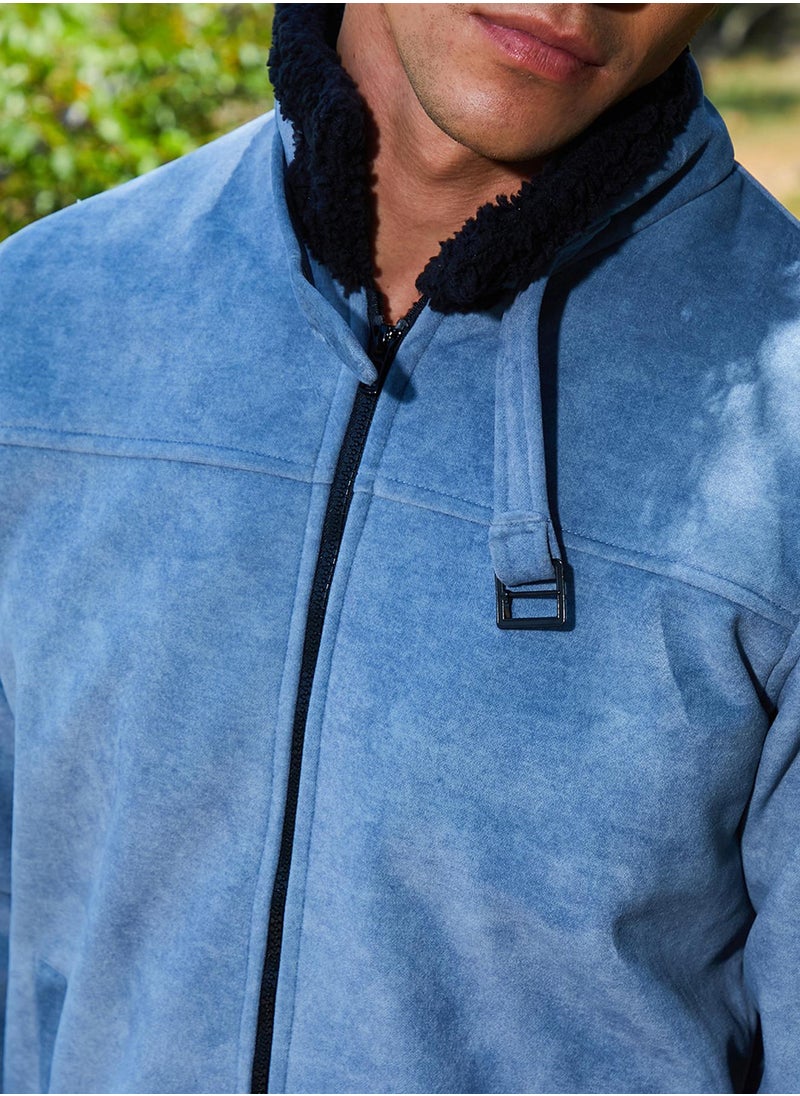 Men's Grey Zip-Front Jacket With Fleece Detail