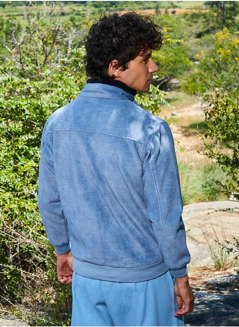 Men's Grey Zip-Front Jacket With Fleece Detail