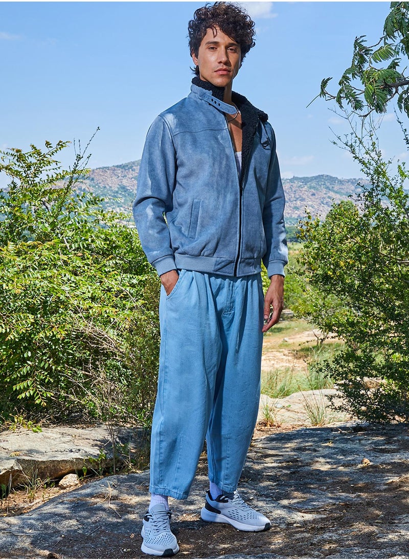 Men's Grey Zip-Front Jacket With Fleece Detail