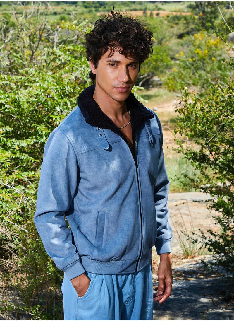 Men's Grey Zip-Front Jacket With Fleece Detail
