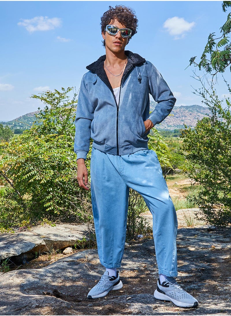 Men's Grey Zip-Front Jacket With Fleece Detail
