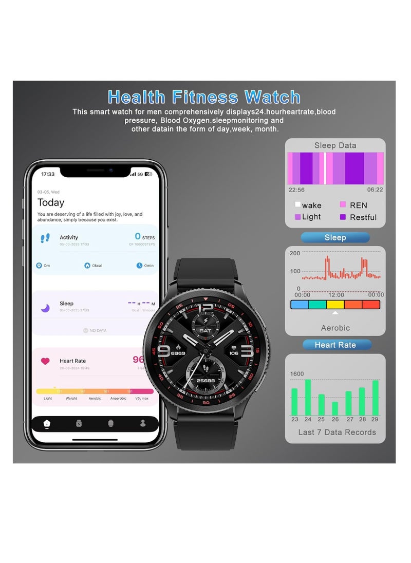 PEJE Rotatable Dial Smart Watch, Smart Watch for Men(Answer/Make Call),1.43 AMOLED Screen,123+ Sport Modes, 3ATM Waterproof Watch,with SpO2/Heart Rate/Sleep...black