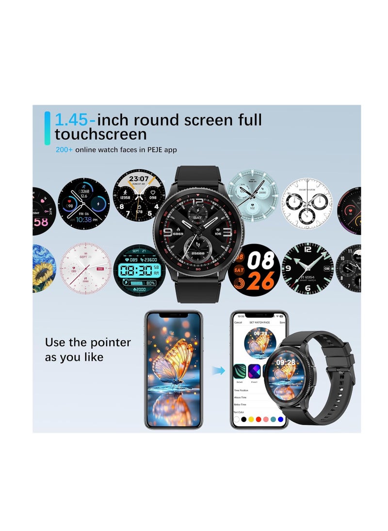 PEJE Rotatable Dial Smart Watch, Smart Watch for Men(Answer/Make Call),1.43 AMOLED Screen,123+ Sport Modes, 3ATM Waterproof Watch,with SpO2/Heart Rate/Sleep...black