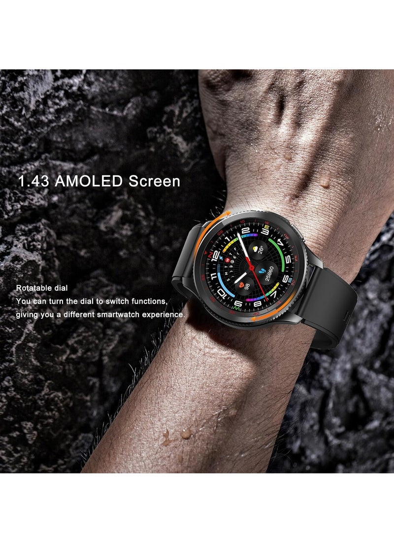 PEJE Rotatable Dial Smart Watch, Smart Watch for Men(Answer/Make Call),1.43 AMOLED Screen,123+ Sport Modes, 3ATM Waterproof Watch,with SpO2/Heart Rate/Sleep...blue