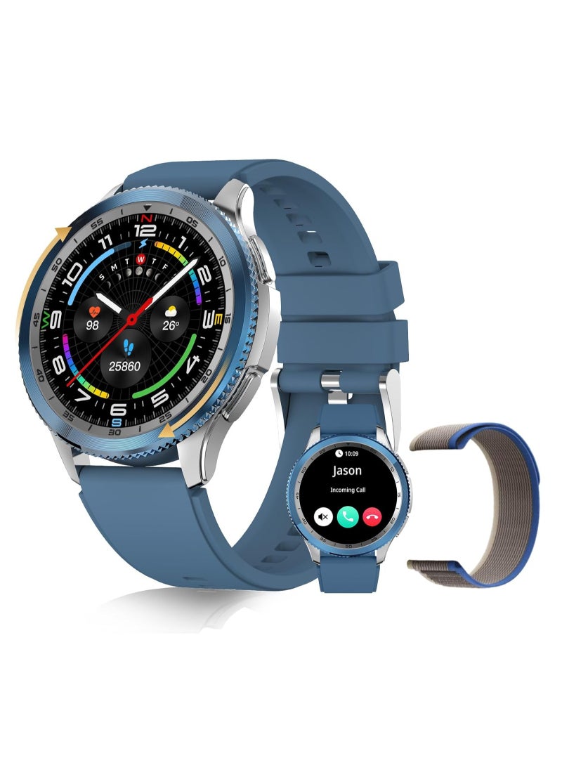 PEJE Rotatable Dial Smart Watch, Smart Watch for Men(Answer/Make Call),1.43 AMOLED Screen,123+ Sport Modes, 3ATM Waterproof Watch,with SpO2/Heart Rate/Sleep...blue