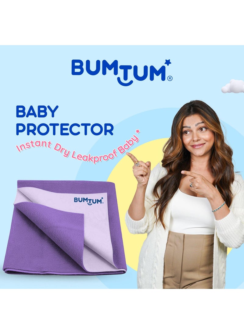 Bumtum Baby Dry Sheet Waterproof Soft Microfleece Baby Bed Protector | Anti - Bacterial & Odour Free | Extra Absorbant, Reuseable & Washable (Lilac, Large Size, 100 * 140cm, Pack of 1), Microfleece