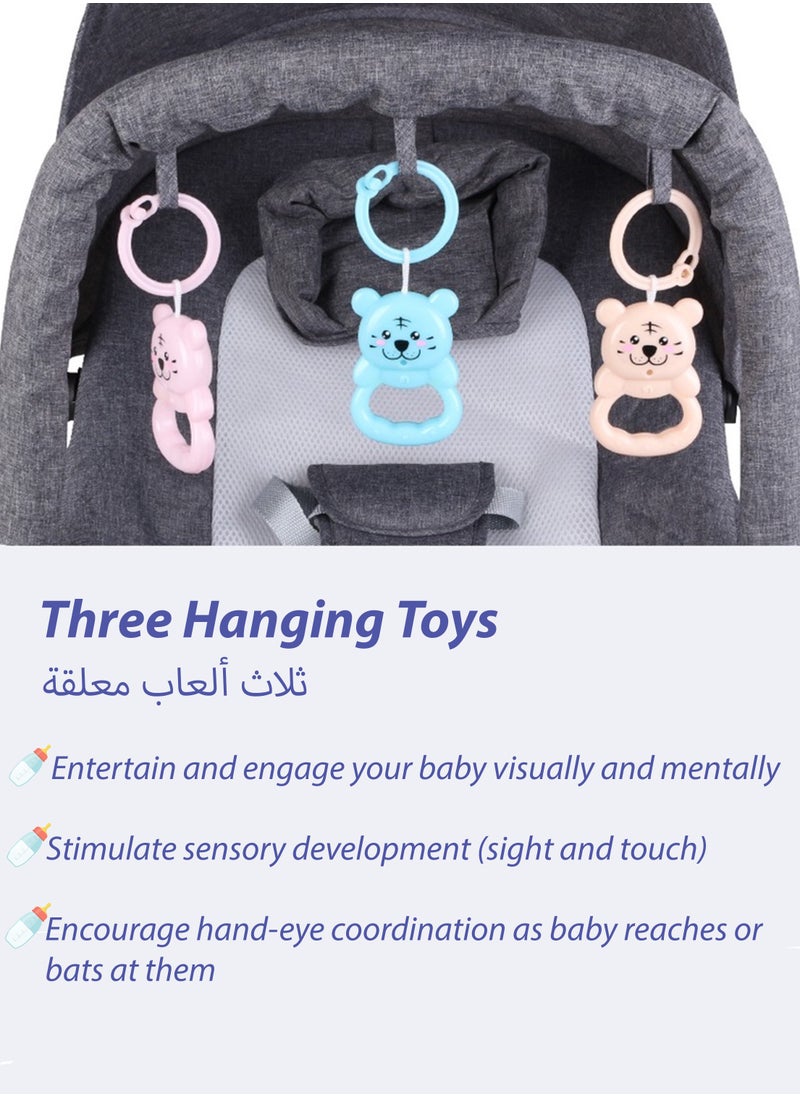 2 in 1 Baby Rocker with Wheels Adjustable Sun Shade and 3-Level Reclining Seat Hanging Toys Removable Pillow and Safety Belt for Babies 0 to 2 Years Old Boys and Girls Easy to Carry Foldable and Lightweight Rocking Chair with Wheels