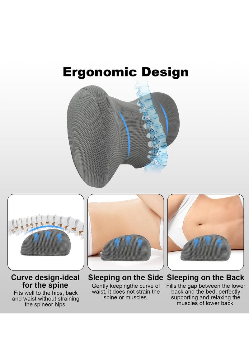 Memory Foam Lumbar Support Back Cushion, Orthopedic Back Pillow for Lower Back Pain Relief, Lumbar Support Cushion, for Bed Chair Car Office Travel Cushion (Grey)
