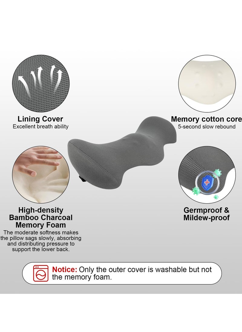 Memory Foam Lumbar Support Back Cushion, Orthopedic Back Pillow for Lower Back Pain Relief, Lumbar Support Cushion, for Bed Chair Car Office Travel Cushion (Grey)