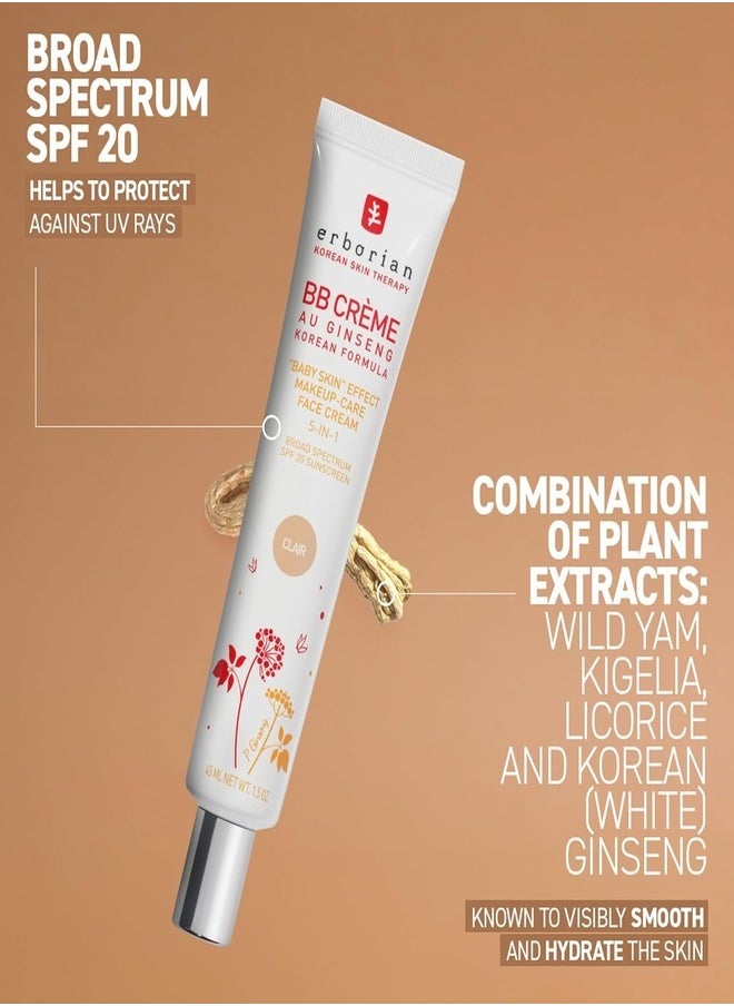 Erborian BB Cream with Ginseng SPF – 15ml, Clair ,Lightweight Buildable Coverage & Soft Matte Finish