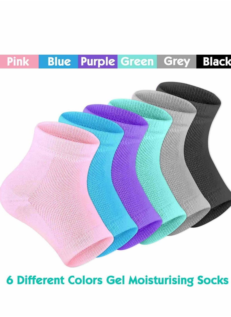 Gel Heel Socks, Moisturizing, 6 Pairs Toeless Spa Sock for Foot Care Treatment, Cracked Heels, Dry Feet, Calluses Hard Skin Day Night