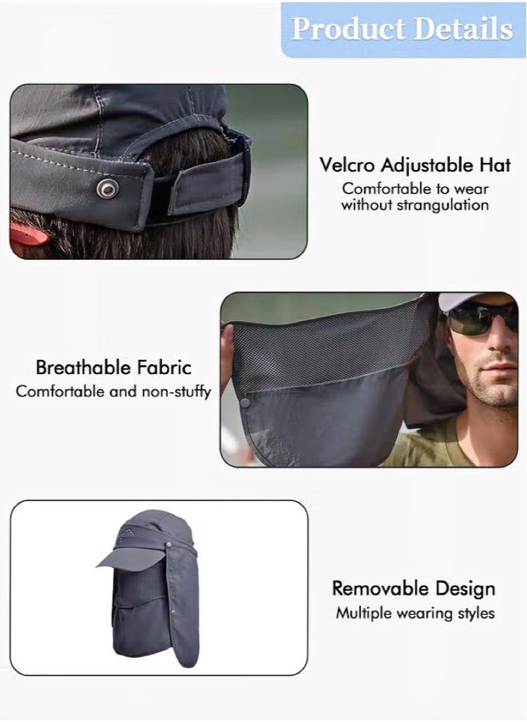 4-in-1 Detachable Sun Hat with UPF50+ Protection - Unisex Adjustable Breathable Quick-Dry Fishing Hat with Neck Cape & Face Cover | Hiking Mountaineering Outdoor Sports