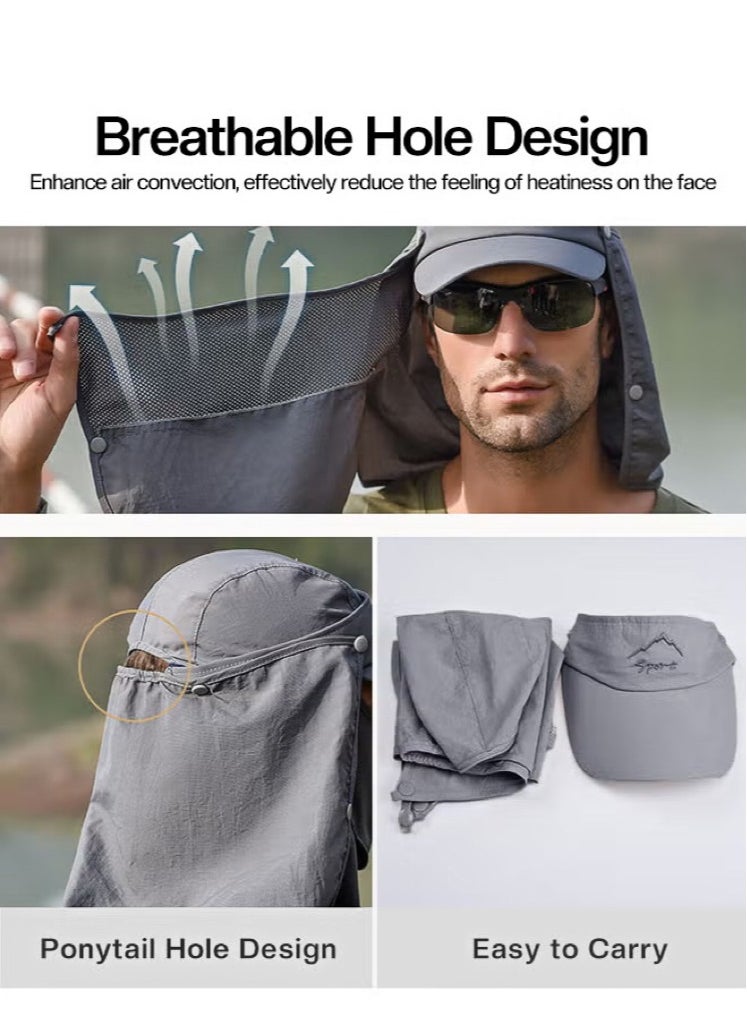 4-in-1 Detachable Sun Hat with UPF50+ Protection - Unisex Adjustable Breathable Quick-Dry Fishing Hat with Neck Cape & Face Cover | Hiking Mountaineering Outdoor Sports