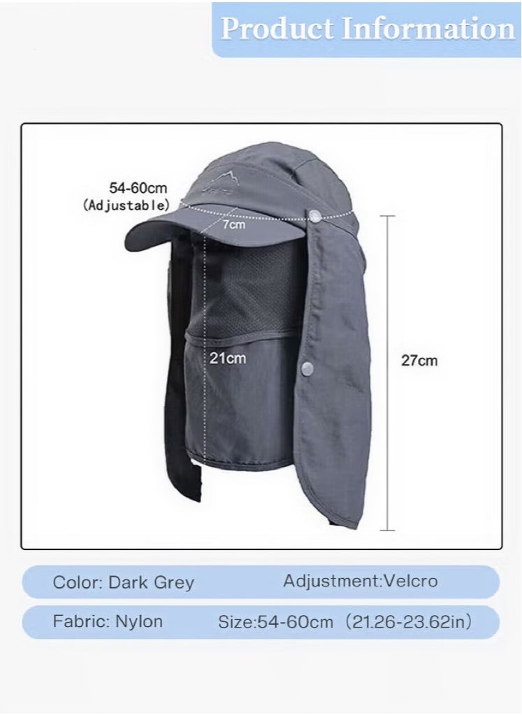 4-in-1 Detachable Sun Hat with UPF50+ Protection - Unisex Adjustable Breathable Quick-Dry Fishing Hat with Neck Cape & Face Cover | Hiking Mountaineering Outdoor Sports