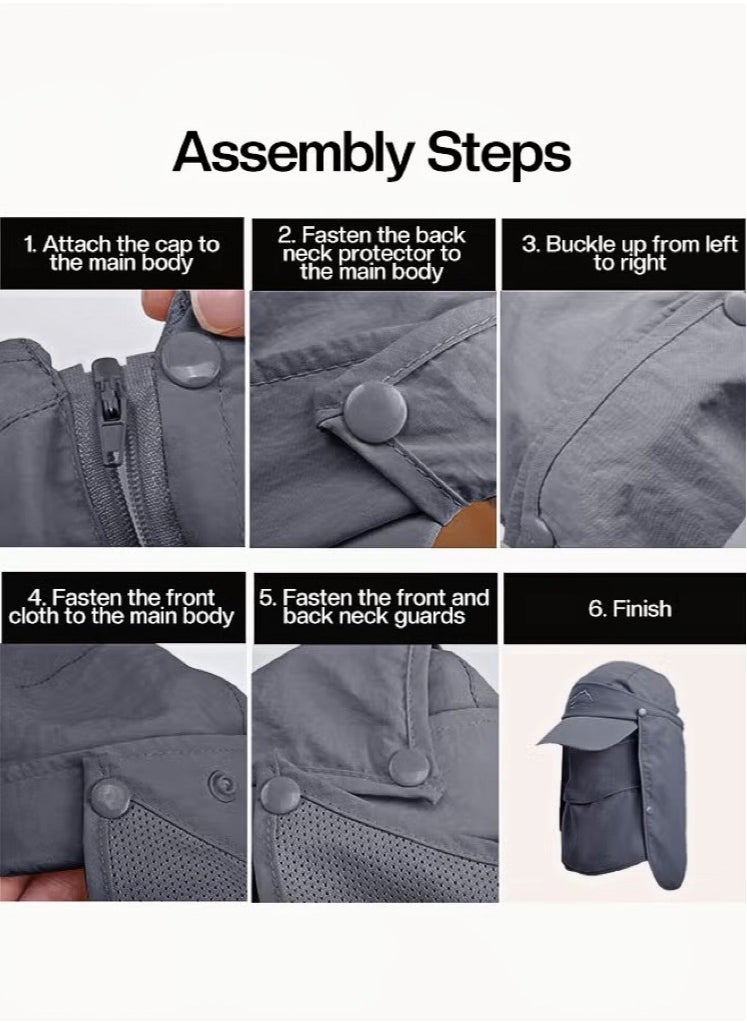 4-in-1 Detachable Sun Hat with UPF50+ Protection - Unisex Adjustable Breathable Quick-Dry Fishing Hat with Neck Cape & Face Cover | Hiking Mountaineering Outdoor Sports