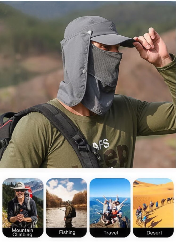 4-in-1 Detachable Sun Hat with UPF50+ Protection - Unisex Adjustable Breathable Quick-Dry Fishing Hat with Neck Cape & Face Cover | Hiking Mountaineering Outdoor Sports