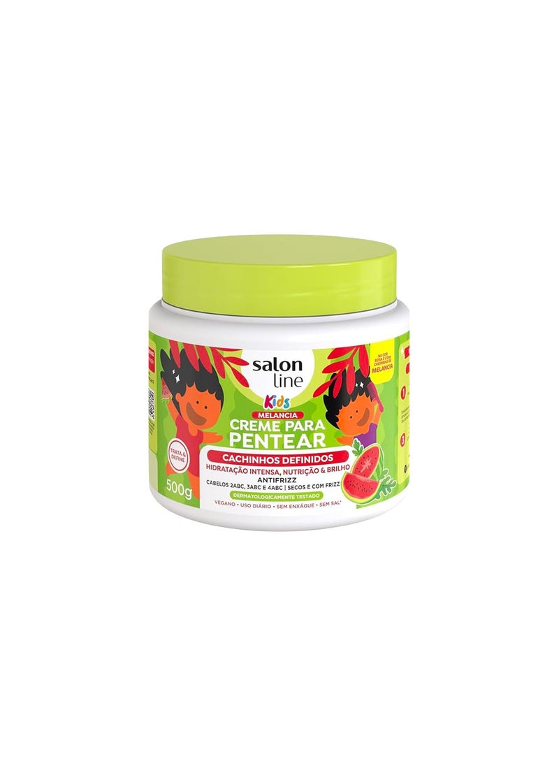 Salon Line  Linha Creme para Pentear Kids  Cachinhos Definidos Melancia 500 Gr  Combing Cream Kids  Watermelon Defined Curls Net 1940 Oz