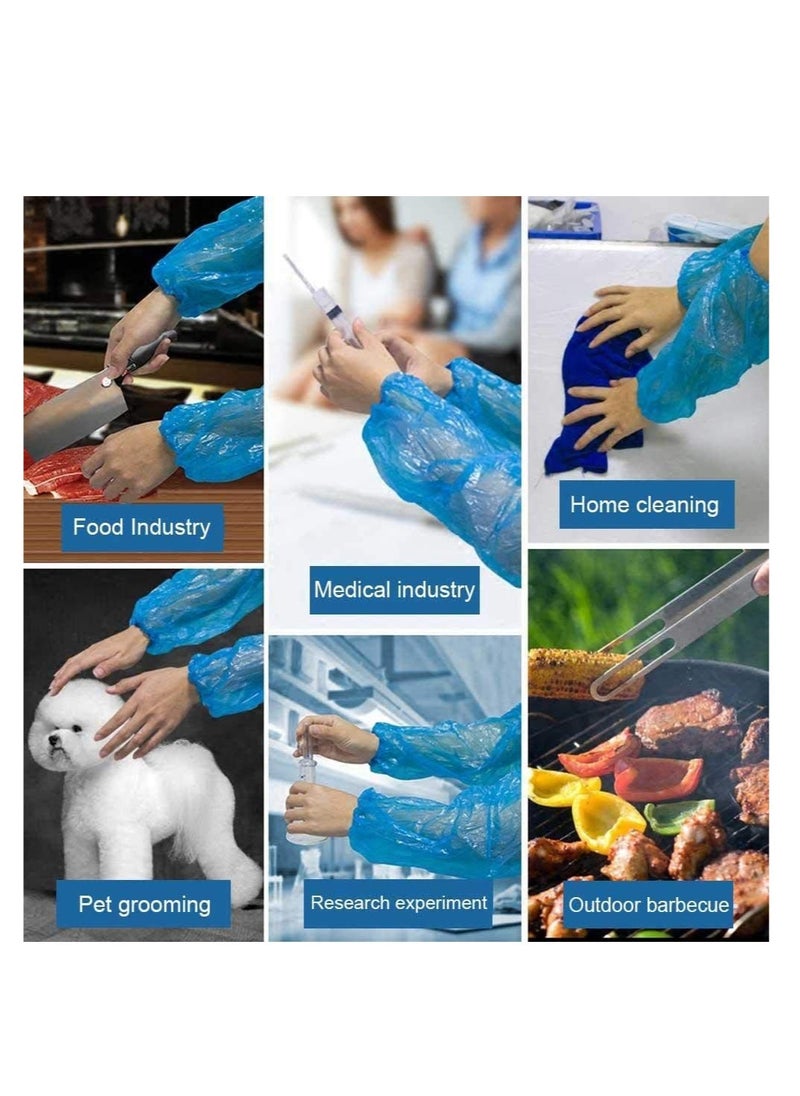 Disposable Waterproof Arm Sleeve Covers - 100 Pack Plastic Oversleeves with Elastic Cuffs for Protection Against Dirt and Stains