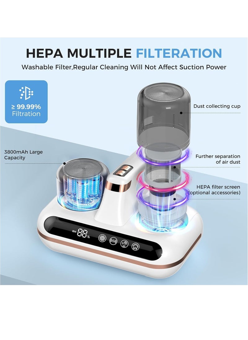 Bed Vacuum Cleaner - 5-in-1 Cordless Mattress Vacuum Cleaner, Powered by UV-C Light & ultrasonic Technology, 16Kpa Strong Suction,Low Noise,Suitable for dust, pet Hair, etc